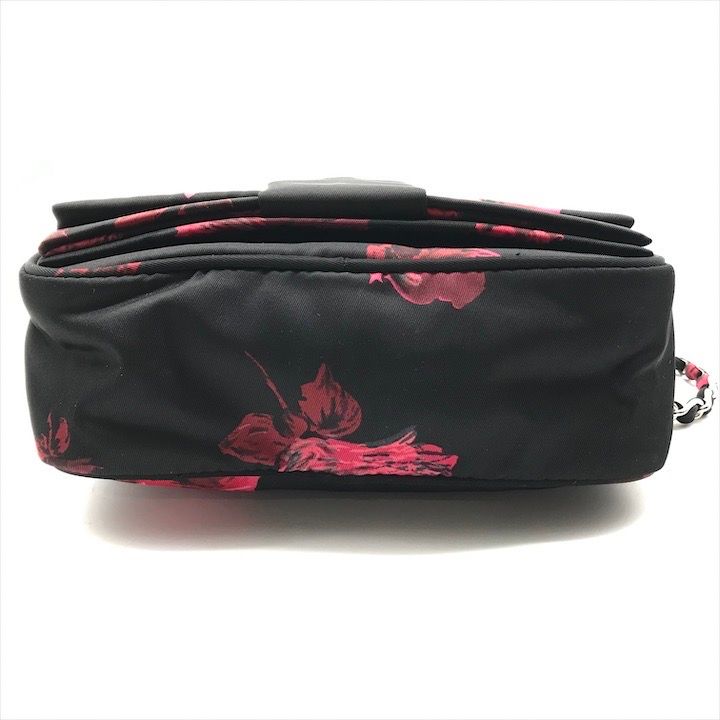 Prada Nylon Tessuto Logo Flower Floral Pattern Mini Chain Shoulder Pouch Black