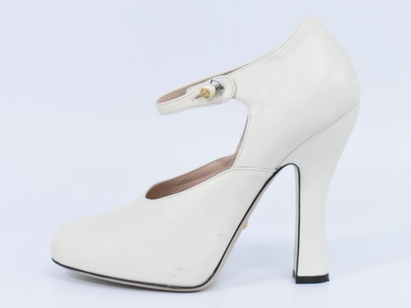 Authentic Gucci Interlocking G Faux Pearl Pumps Heels 38 Leather Ivory Women's