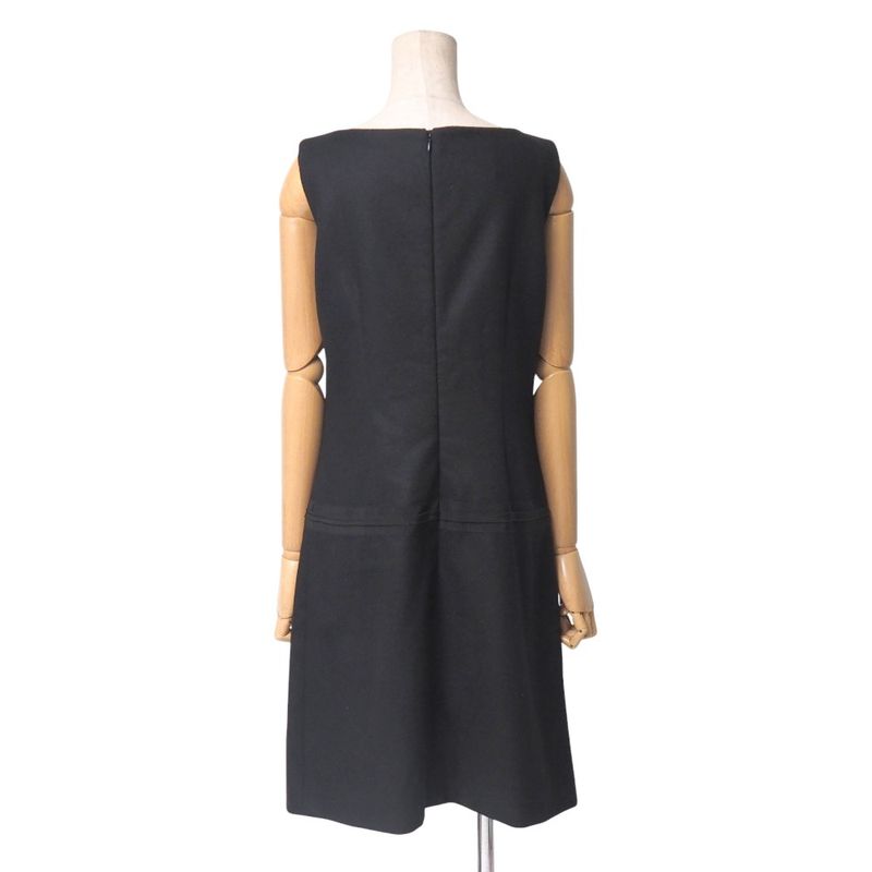 Prada Dress Size 42 Different Material Sleeveless Tucked Midi Flared Wool Made
