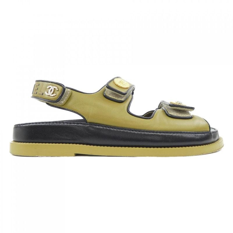 Chanel Size 37 Lambskin Khaki Sandals