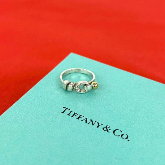 Tiffany & Co Love Knot Ring Hook Eye 18k Yellow Gold Silver