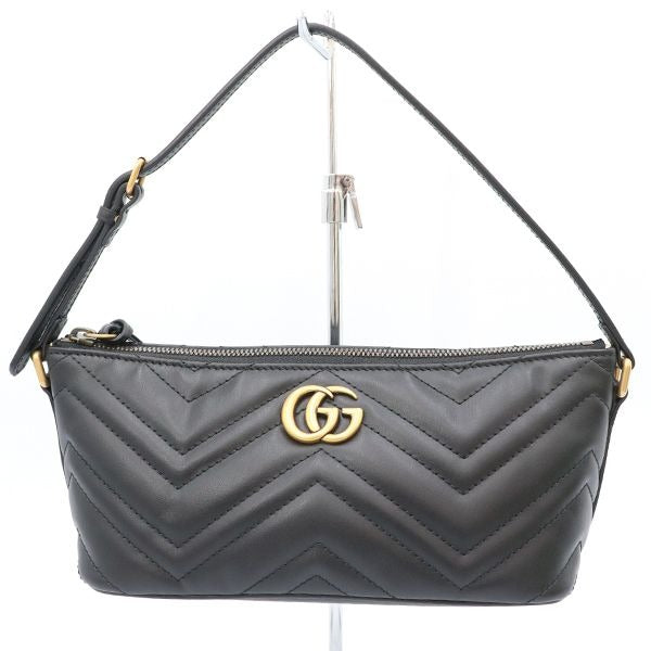 Gucci Black Leather GG Marmont One Shoulder Bag