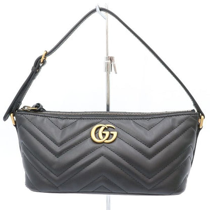 Gucci Black Leather GG Marmont One Shoulder Bag