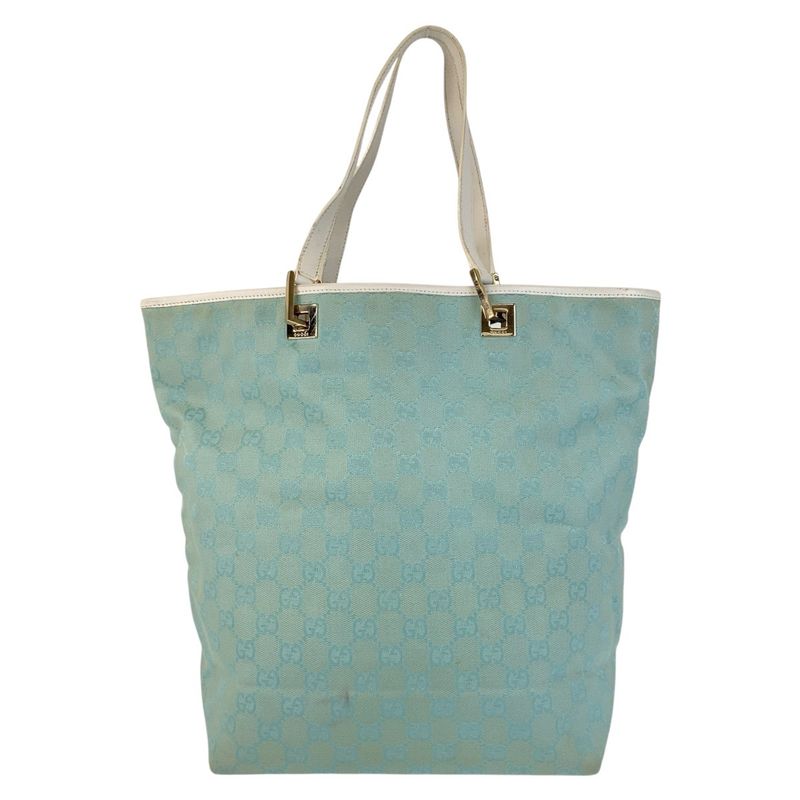 Gucci Mint Light Blue Gold Hardware GG Canvas/leather 002 1098 Tote Bag