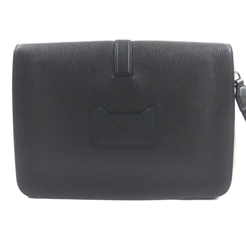 Gucci 816755 Web Stripe Leather Flap Business Case Clutch Bag Black Storage