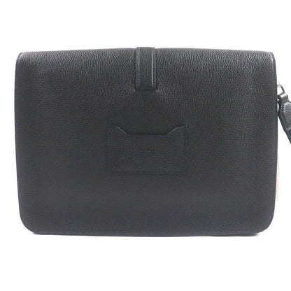 Gucci 816755 Web Stripe Leather Flap Business Case Clutch Bag Black Storage