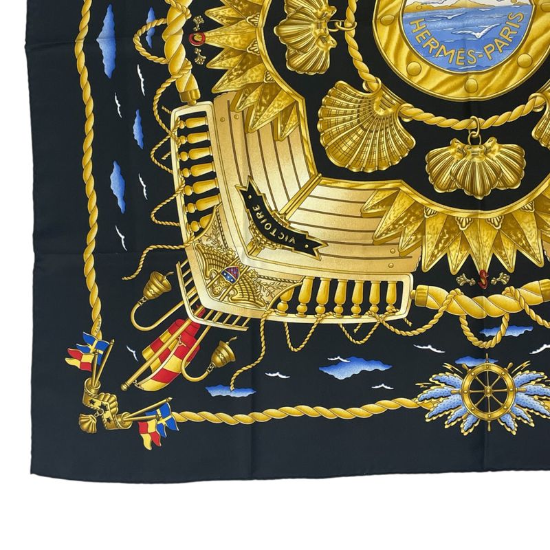 Hermes Carre 90 Railing Ship's Railings Scarf Silk Black