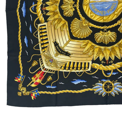 Hermes Carre 90 Railing Ship's Railings Scarf Silk Black