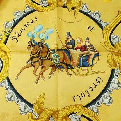 Hermes Carre90 Scarf 100% Silk Plumes Et Grelots Feathers And Bells Green Beige