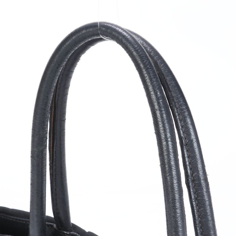 Prada Tessuto Nylon Ribbon Design Leather Tote Bag Shoulder Hand Black Women