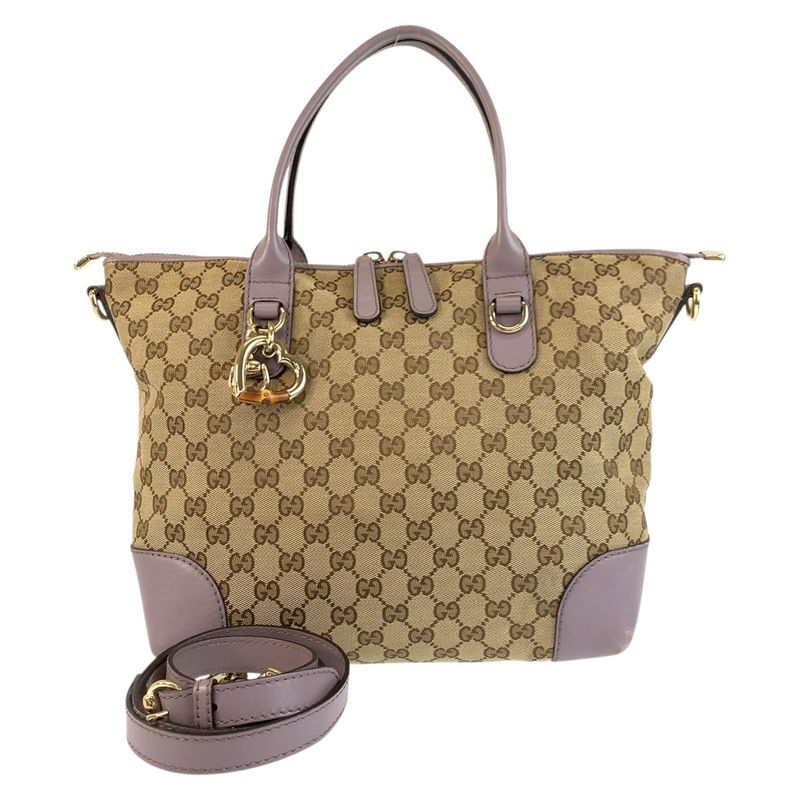 Gucci Bamboo Heart Beige Purple GG Canvas 269957 Tote Bag Shoulder Bag 2way