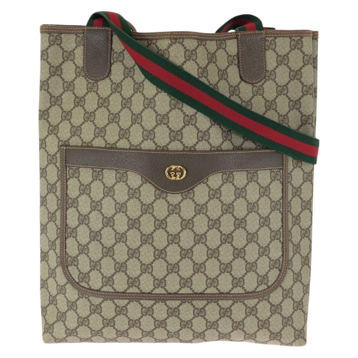 Gucci Vintage Sherry Line Beige Gold GG Supreme Canvas Tote