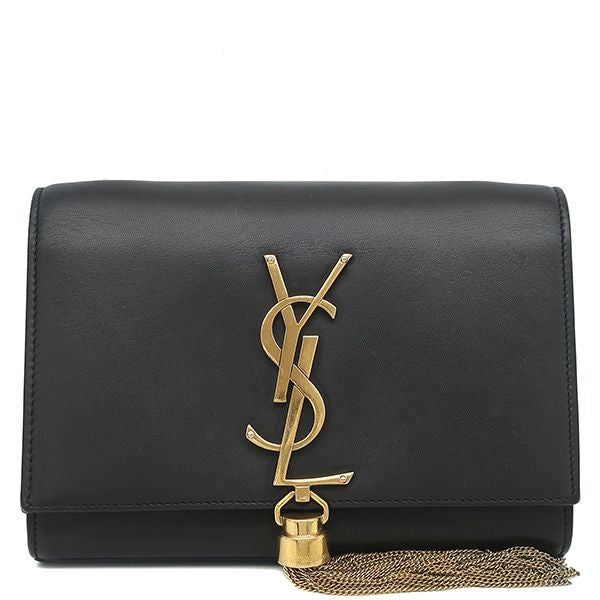 Saint Laurent Shoulder Bag Kate Tassel Chain Leather Black Gold Monogram