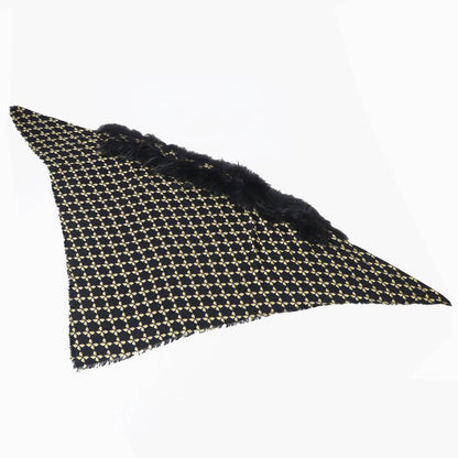 Fendi Fxt069 Silk Blend Raccoon Fur Zucca Pattern Scarf Black Yellow Beige