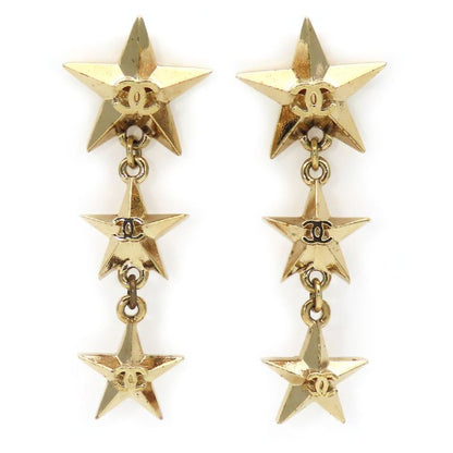 Chanel Earrings Triple Star Coco Mark Metal Gold Plated Accessories 3strand