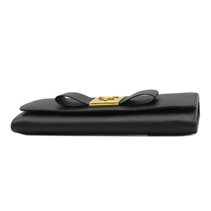 Prada Long Wallet Ribbon Flap Wallet Saffianoleather Black Goldhardware Black