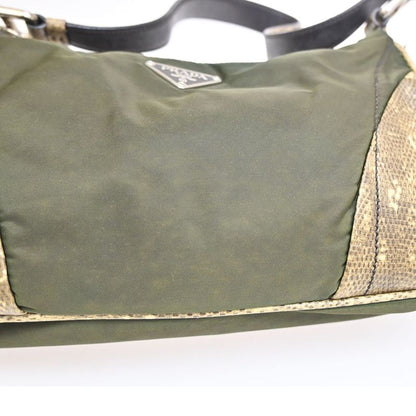 Prada Hand Shoulder Bag Khaki Nylon Leather 67bs306