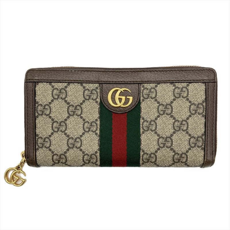 Gucci Ophidia Round Zipper GG Supreme Canvas Leather 523154 8745 Brown Gold