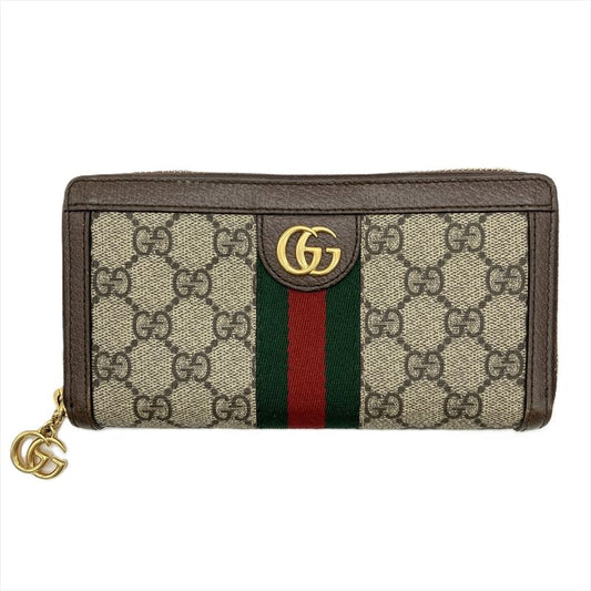 Gucci Ophidia Round Zipper GG Supreme Canvas Leather 523154 8745 Brown Gold