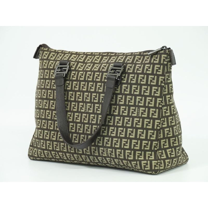 Fendi Zucchino Tote Handbag Canvas Brown 8 Bh138 Bag — view 2