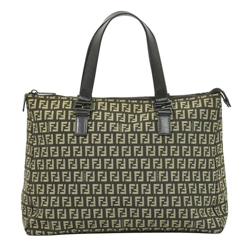 Fendi Zucchino Tote Handbag Canvas Brown 8 Bh138 Bag