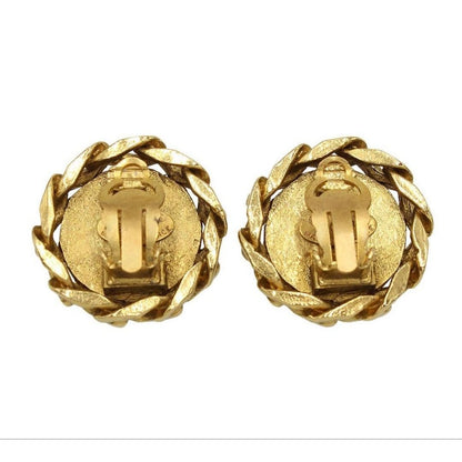 Chanel CC Logo Line Stone Round Earrings — view 2