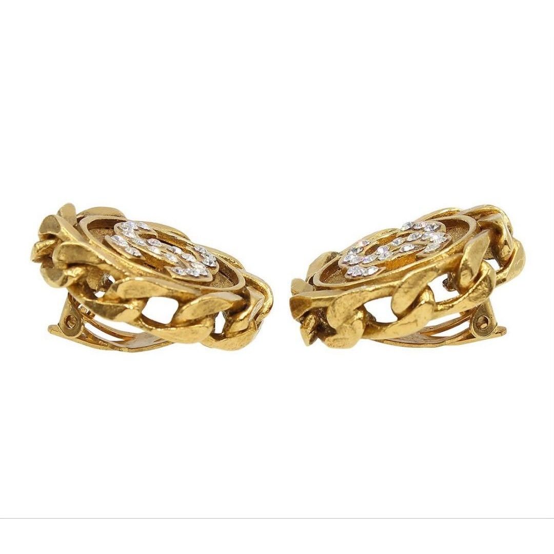 Chanel CC Logo Line Stone Round Earrings — view 3