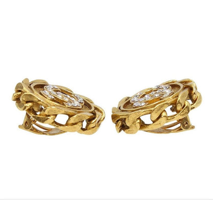 Chanel CC Logo Line Stone Round Earrings — view 3