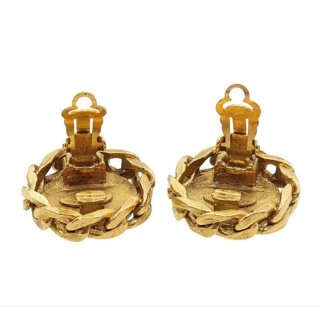 Chanel CC Logo Line Stone Round Earrings — view 4
