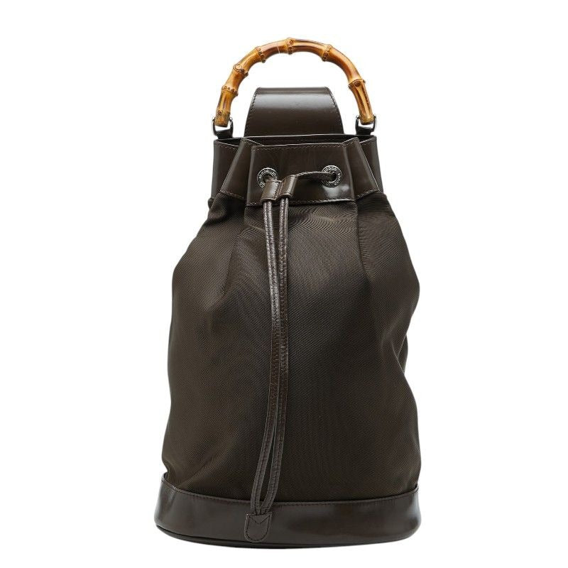 Gucci Bamboo Shoulder Bag Drawstring 003 Brown Nylon Leather
