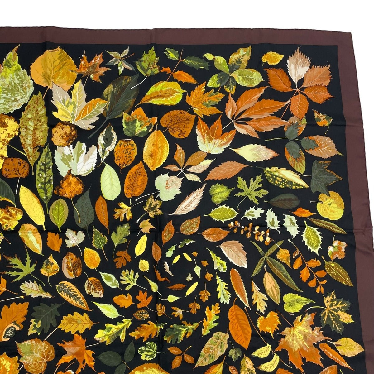 Hermes Scarf Silk Carre 90 Tourbillon Fallen Leaves Swirl Brown — view 3