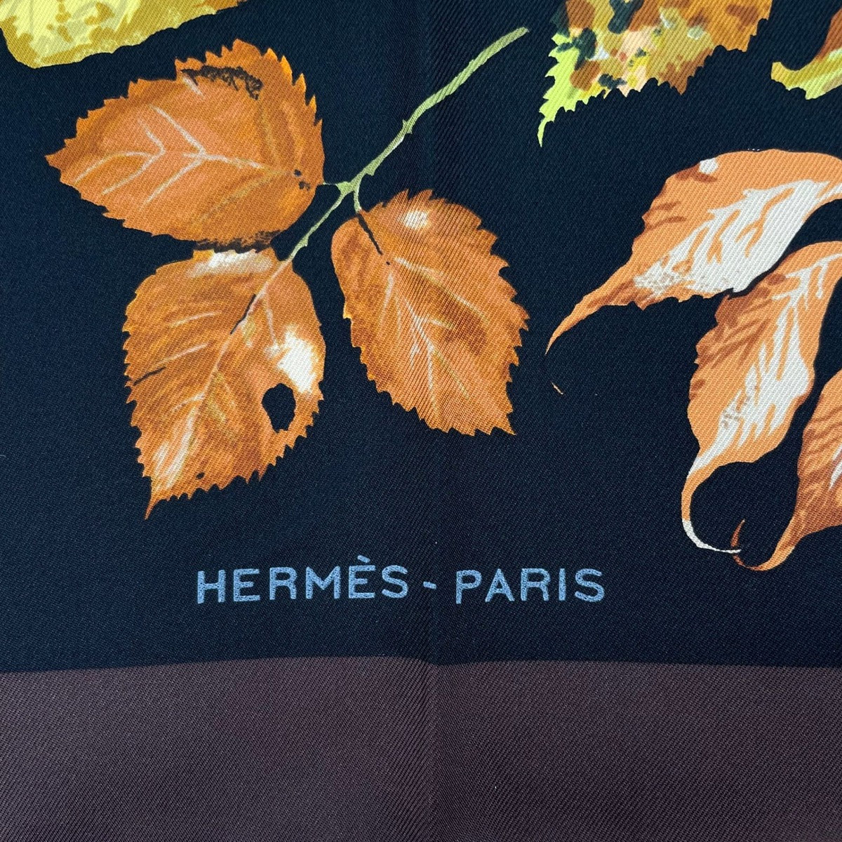 Hermes Scarf Silk Carre 90 Tourbillon Fallen Leaves Swirl Brown — view 6