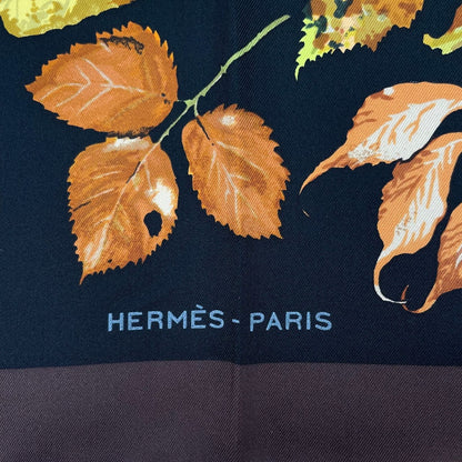 Hermes Scarf Silk Carre 90 Tourbillon Fallen Leaves Swirl Brown — view 6
