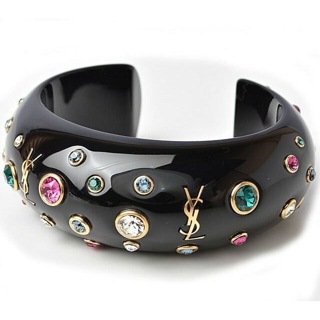 Saint Laurent Bangle Bracelet Rhinestone Multicolor Black
