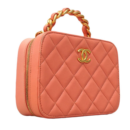 Chanel Handbag Quilted Lambskin Salmon Pink Gold 2-Way — view 2