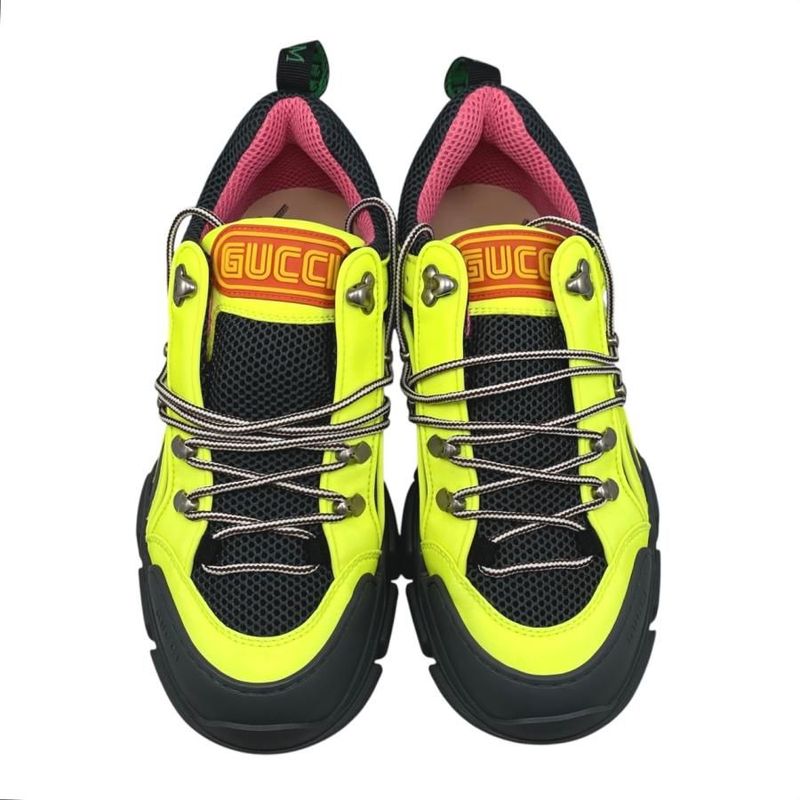 Gucci Sneakers Flash Trek 543162 7 1 2 Size Mesh Logo Yellow Grey Pink Gucci