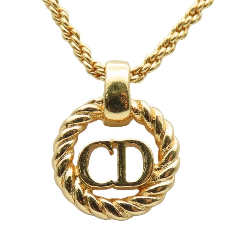 Christian Dior Necklace CD Logo Metal Gold Plated GP Accessories