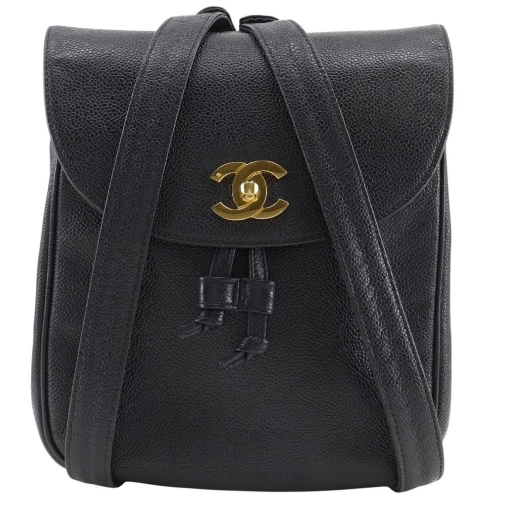 Chanel CC Logo Chain Backpack Caviar Leather Black