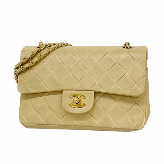 Chanel Shoulder Bag Matelasse Lambskin Beige Gold Hardware Women