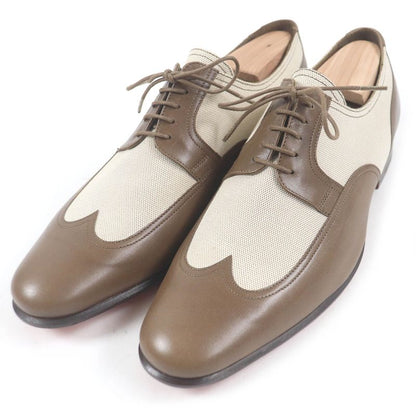 Hermes Wingtip Lace-up Canvas Leather Dress Shoes Brown 40.5 Made In France