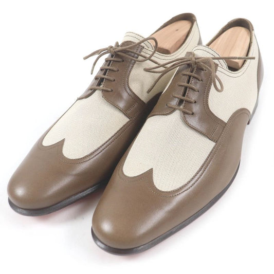 Hermes Wingtip Lace-up Canvas Leather Dress Shoes Brown 40.5 Made In France