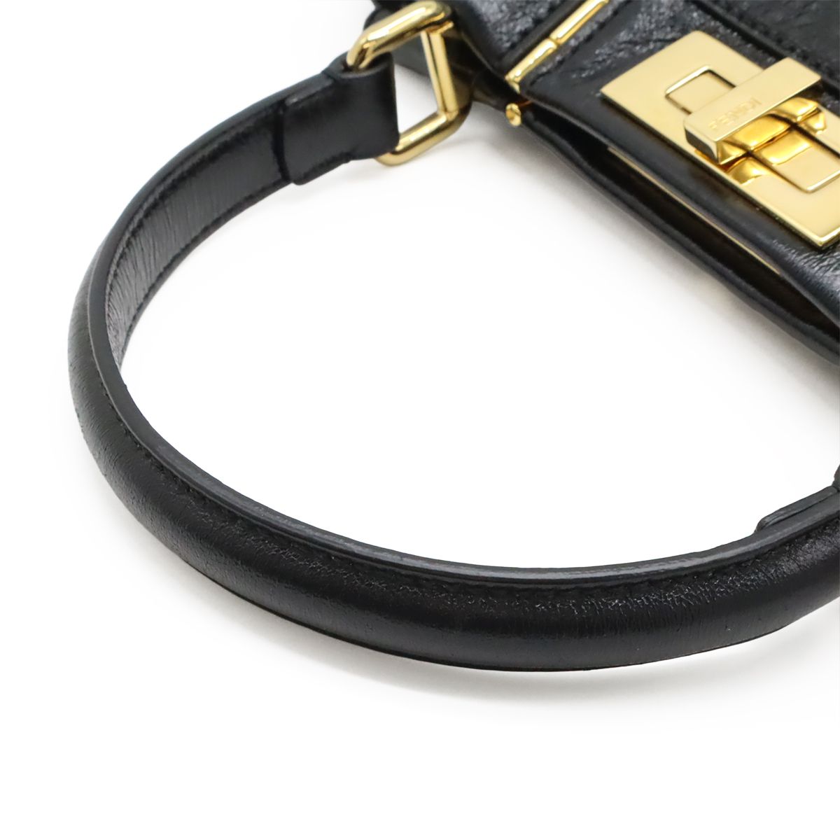 Fendi Peekaboo Regular Handbag 2WAY Shoulder Bag Crossbody Leather Black Black