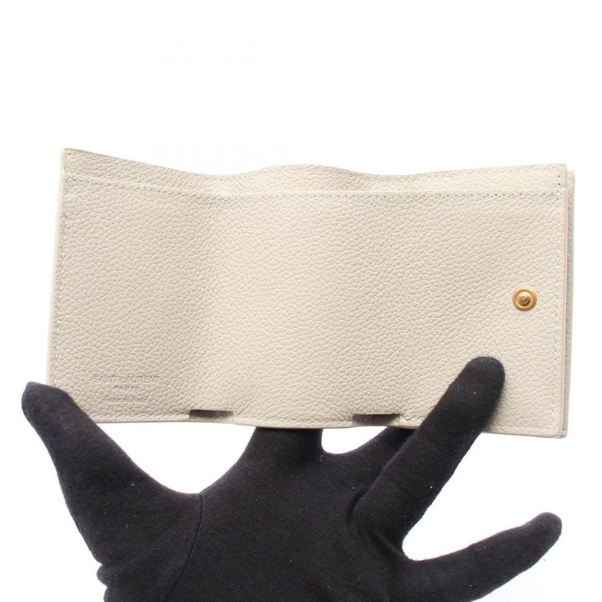 Saint Laurent Paris Trifold Wallet Compact Ivory Leather — view 3