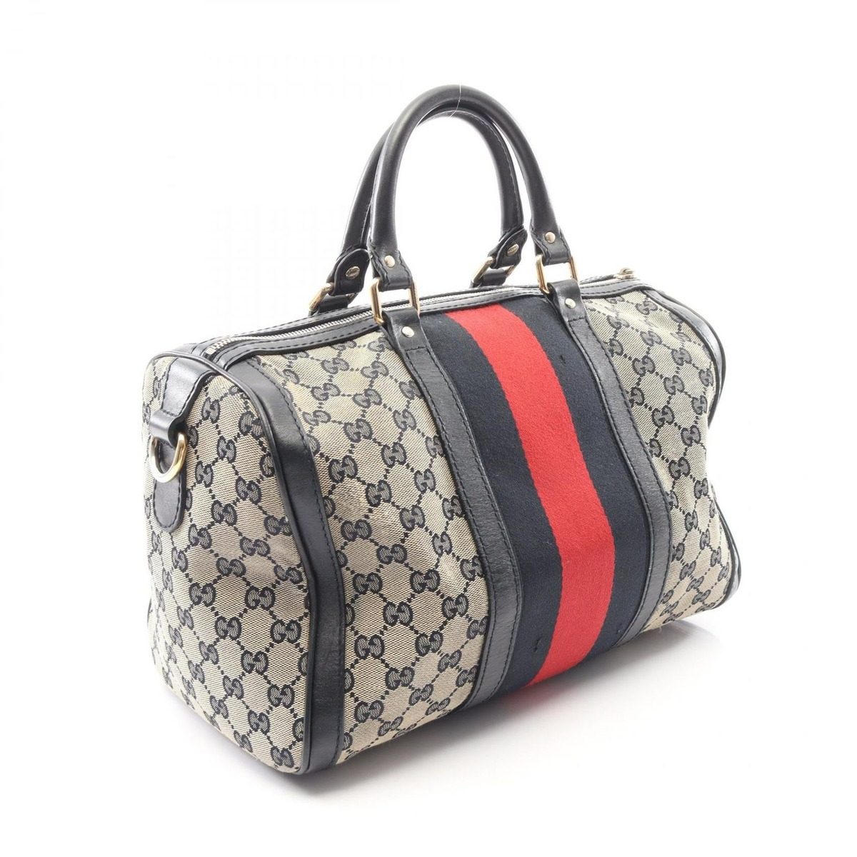 Gucci Handbag Webbing Line GG Canvas 2-Way Beige Black Boston — view 2
