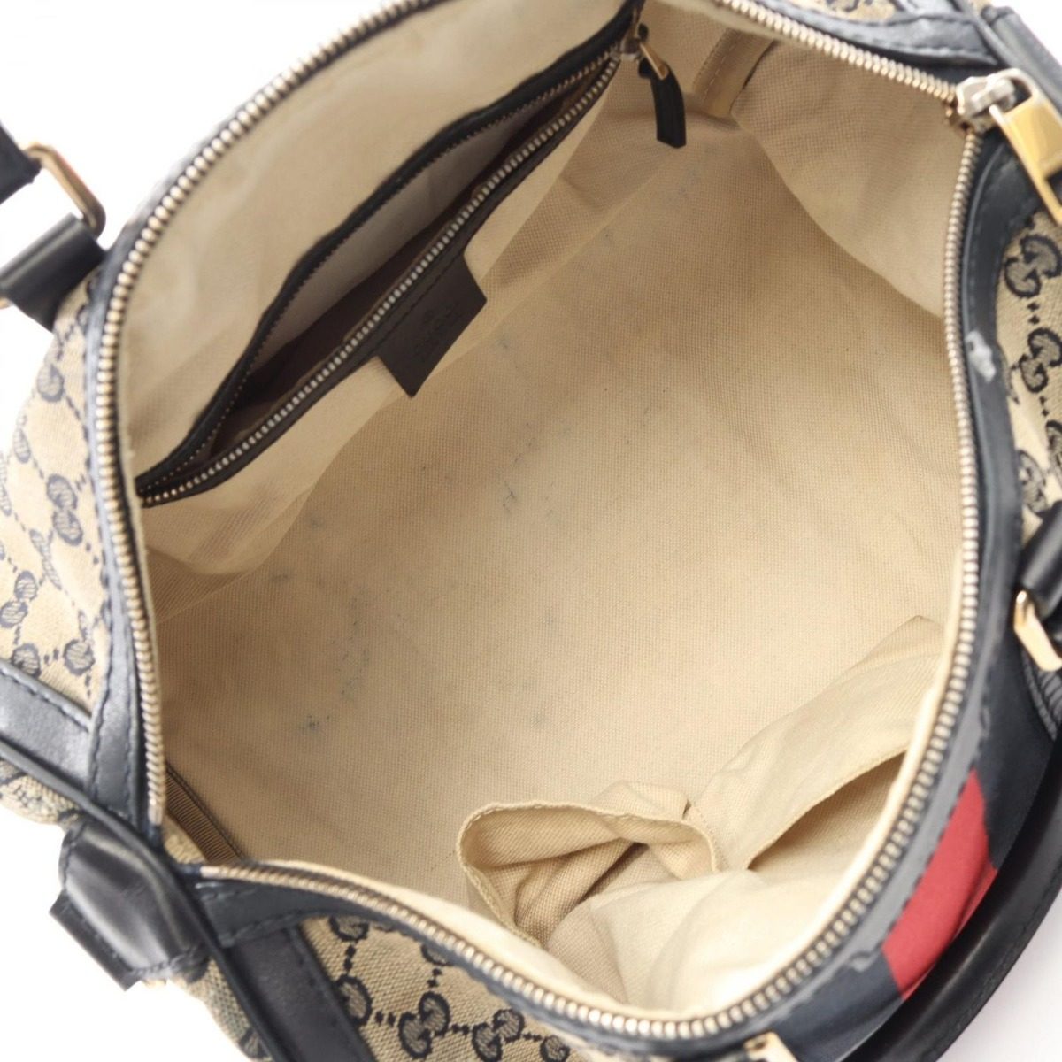 Gucci Handbag Webbing Line GG Canvas 2-Way Beige Black Boston — view 3