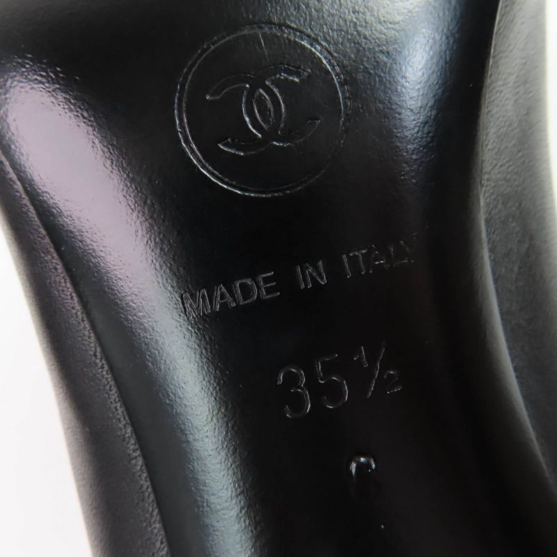 CHANEL 09A G26728y01590 Coco Mark Ribbon Satin Switch Leather Pumps Black 35.5