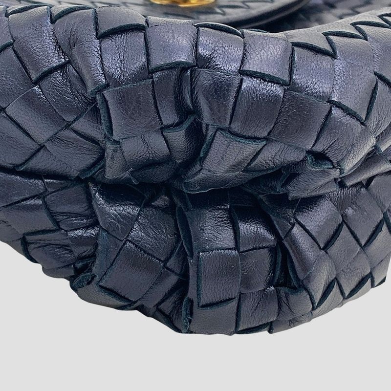 Bottega Veneta Intrecciato Handbag Leather Navy Gold Hardware Women