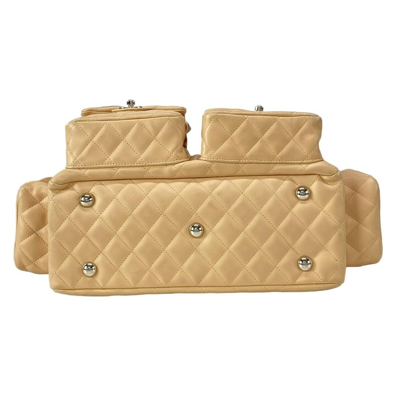 Chanel Shoulder Bag Cambon Line Multi-pocket Bag Beige And Black Silver