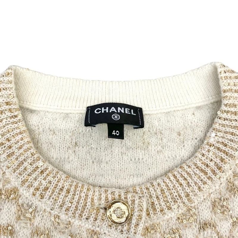 Chanel Knit Cardigan P75778k 10873 Nr135 23b White Gold 40 Size Chanel
