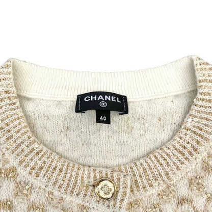 Chanel Knit Cardigan P75778k 10873 Nr135 23b White Gold 40 Size Chanel